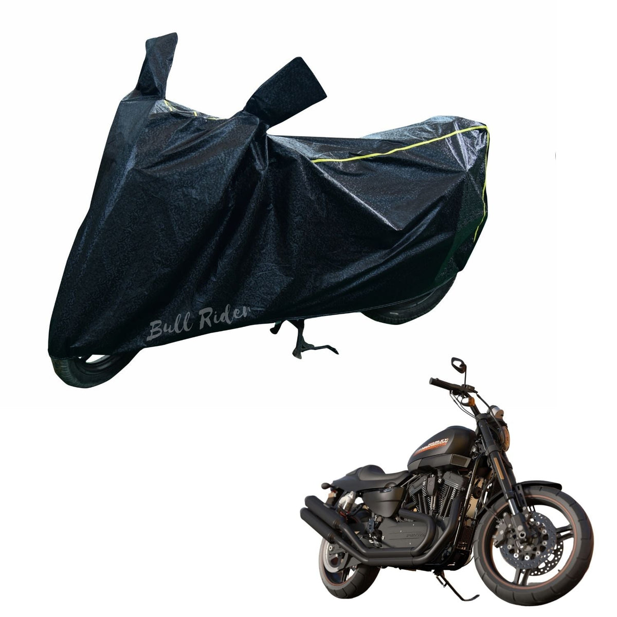 Black Bajaj V15 waterproof supersoft two-wheeler body cover with featherlite design, protecting the bike from dust and weather.