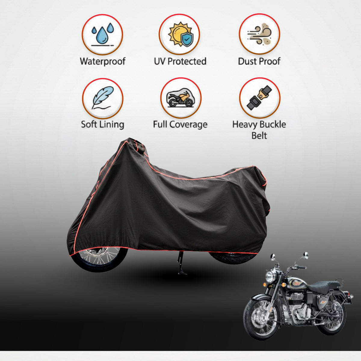 Sanrachnass Bull Rider bike cover for rain, UV protection, dustproof, water-resistant, universal fit, suitable for two-wheelers.