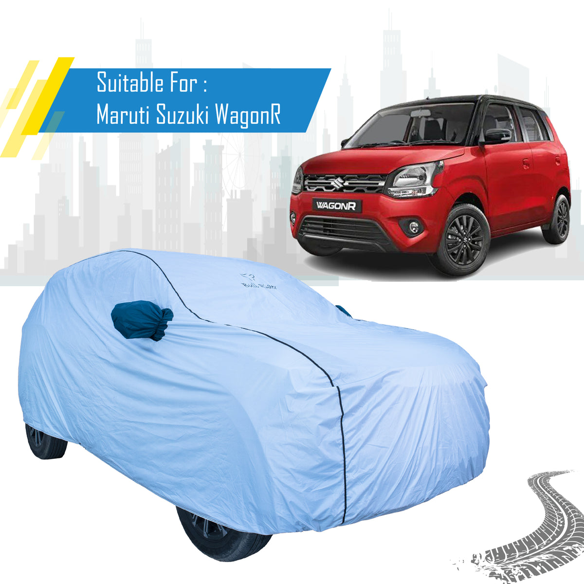 Maruti Suzuki Wagon R Car Cover – All Weather Waterproof Body Cover with Mirror Pockets | Bull Rider