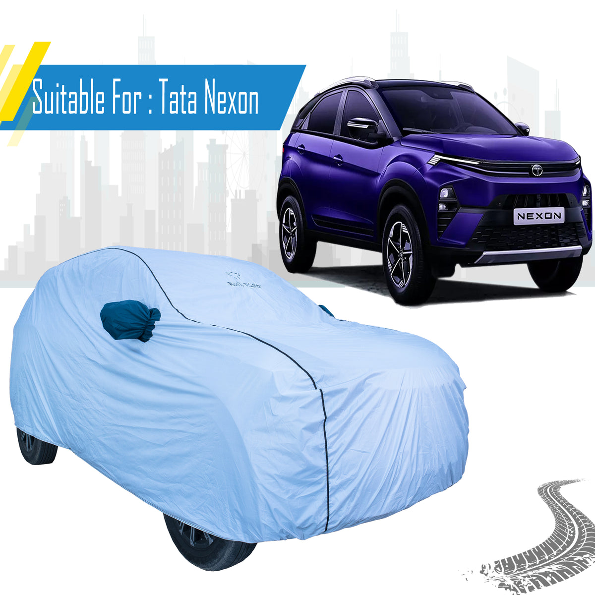Tata Nexon Car Cover – All Weather Waterproof Body Cover with Mirror Pockets | Bull Rider