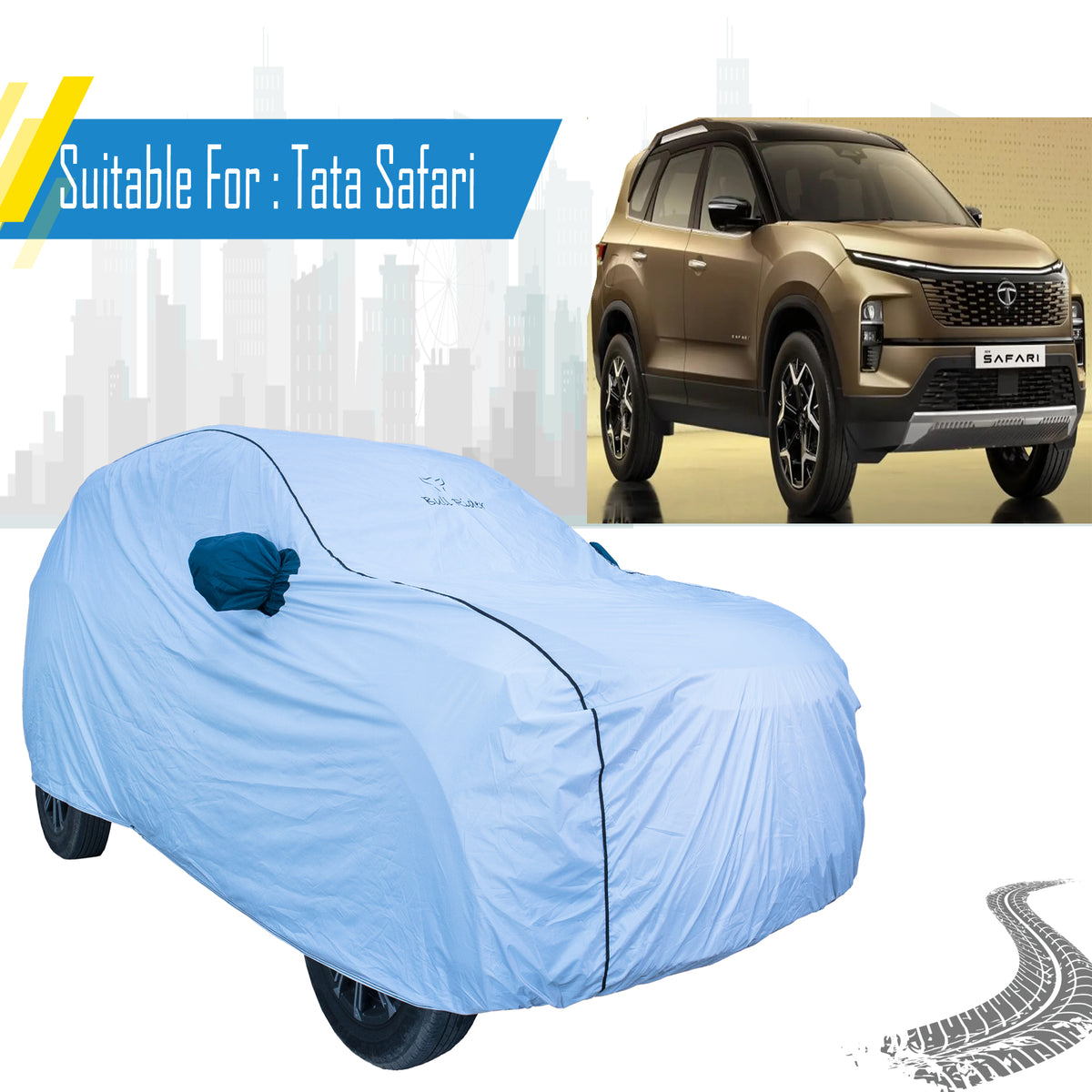 Tata Safari Car Cover – All Weather Waterproof Body Cover with Mirror Pockets | Bull Rider