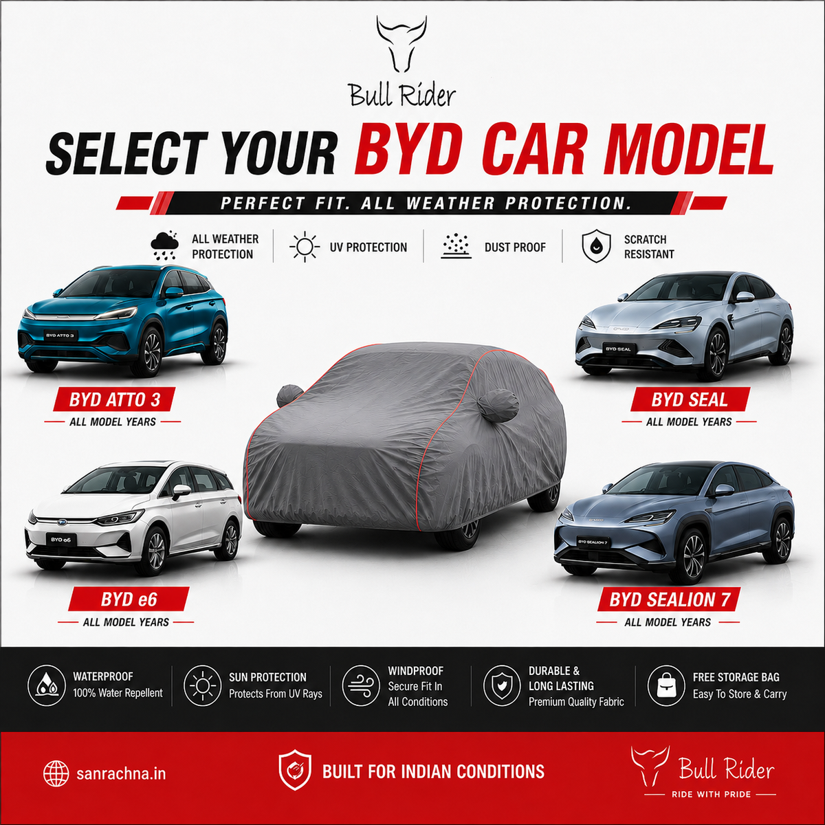 Bull Rider all weather car body cover for BYD Atto 3, BYD Seal, BYD e6 and BYD Sealion 7 with waterproof, UV and dust protection