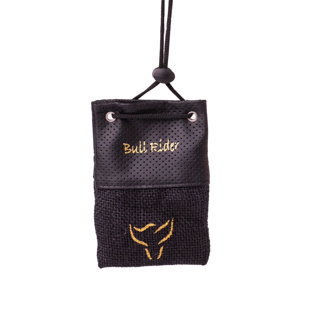 Bull Rider alcohol-free car air freshener, leatherette jute bag with hanging scented cake