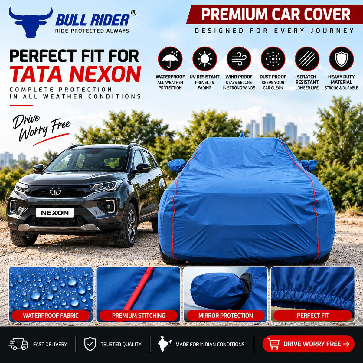 Tata Nexon Featherlite waterproof car body cover by Bull Rider