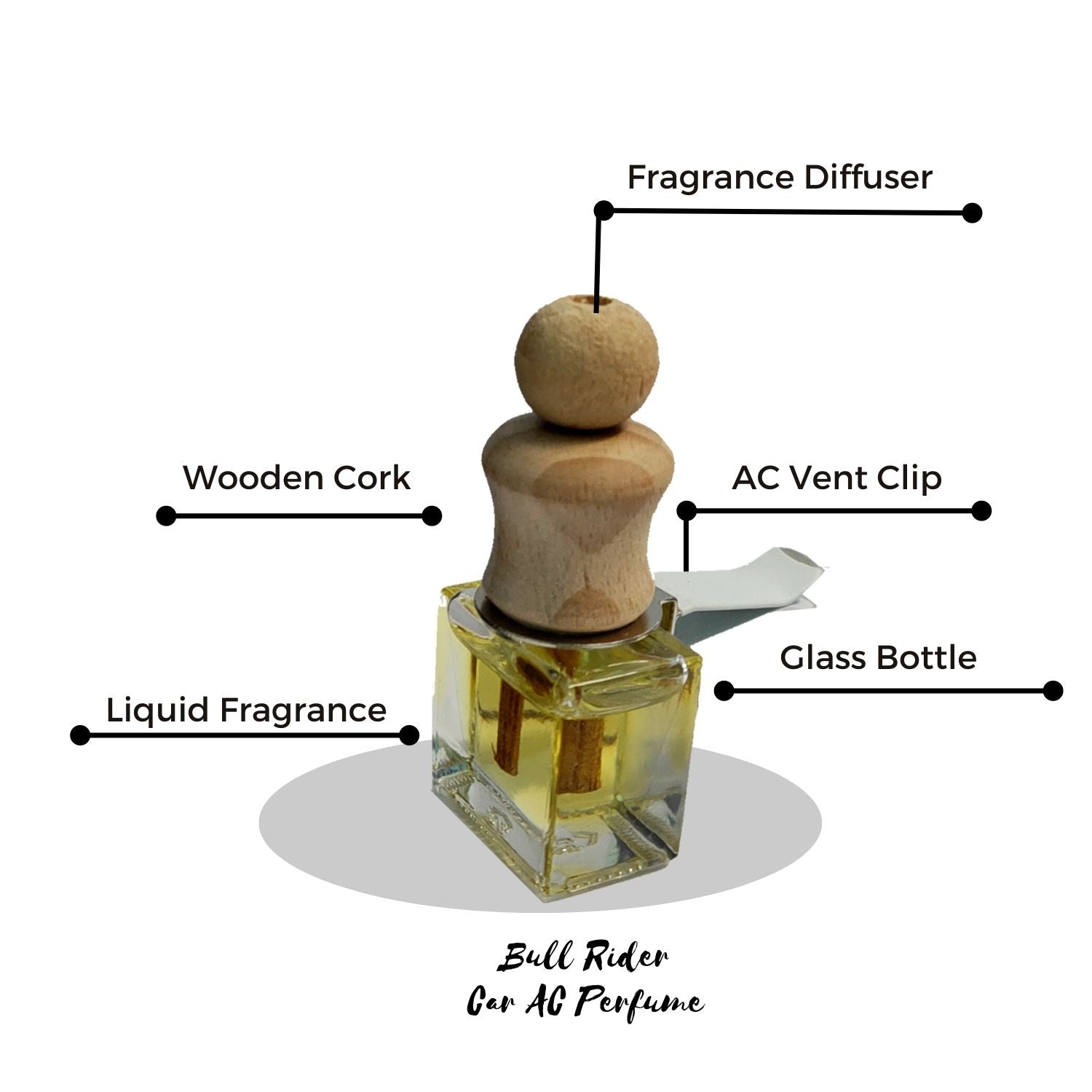 Oud Fragrance Car AC Perfume In Beautiful Glass Boltte With Wooden Cork By Bull Rider