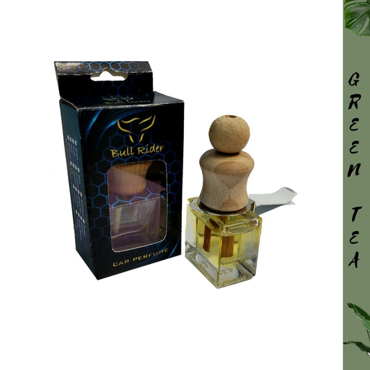 Bull Rider Green Tea car AC perfume in a glass bottle with wooden cork