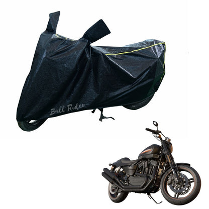 Sanrachnass Mahindra Rodeo waterproof supersoft two-wheeler bike cover in black Featherlite material, designed for protection.