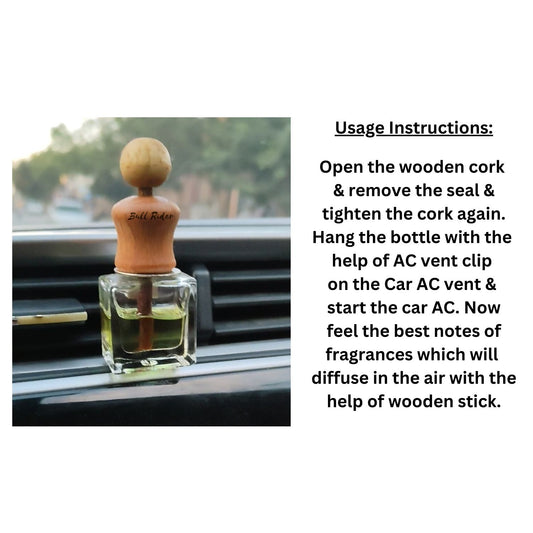 Bull Rider car AC perfume in a glass bottle with a wooden cork