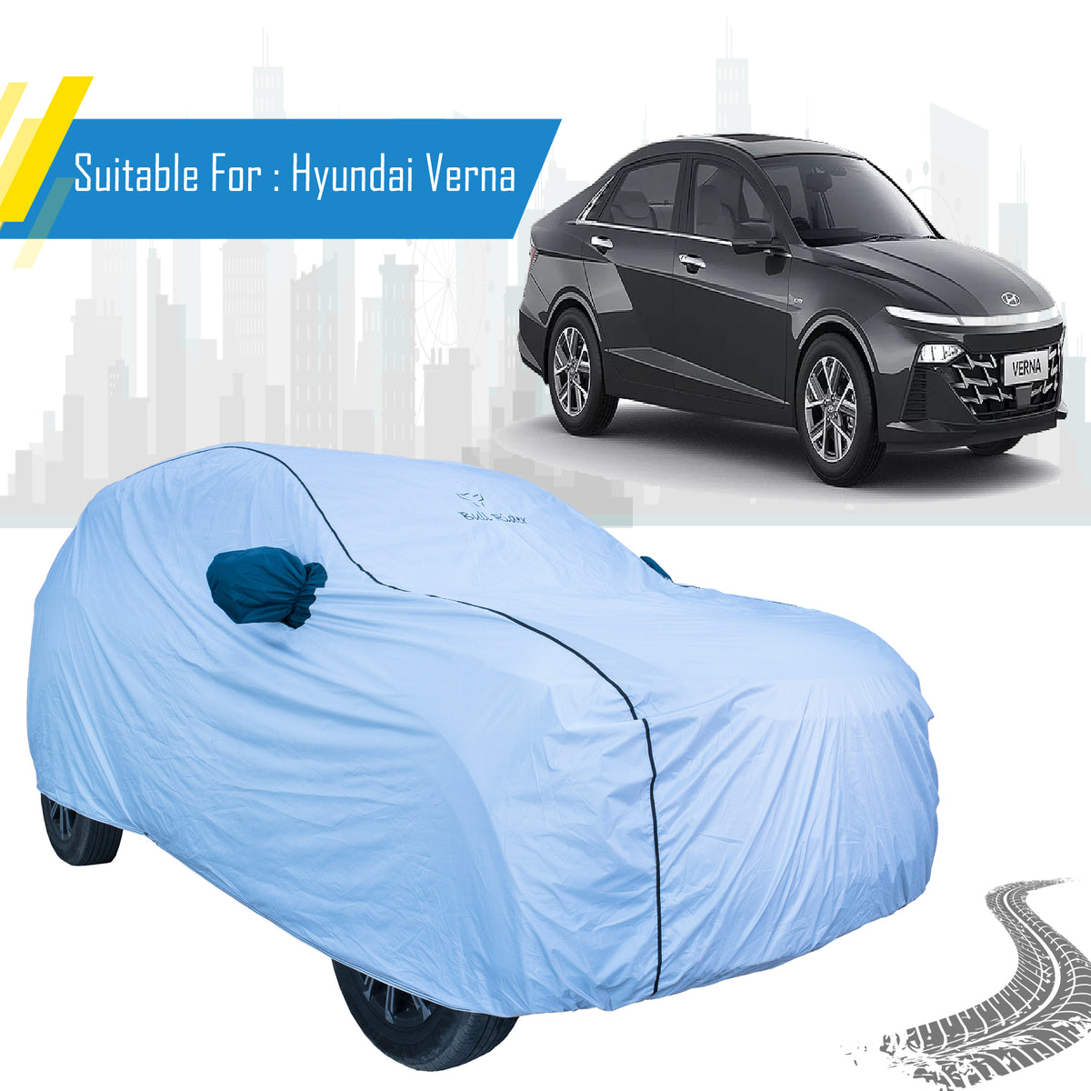 Hyundai Verna waterproof car body cover by Bull Rider, weather-resistant and protective for all climates.