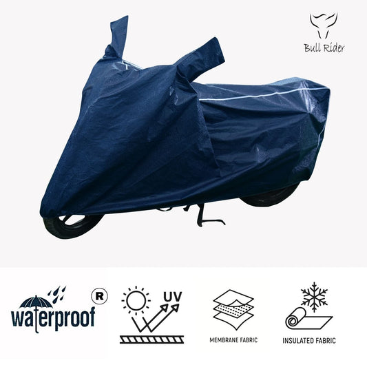 Sanrachnass navy waterproof supersoft bike cover for Bajaj Pulsar N160, protects motorcycle from weather and dust.