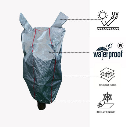 Silver Royal Enfield Interceptor 650 waterproof bike cover by sanrachnass, made from supersoft, durable material for two-wheeler protection.