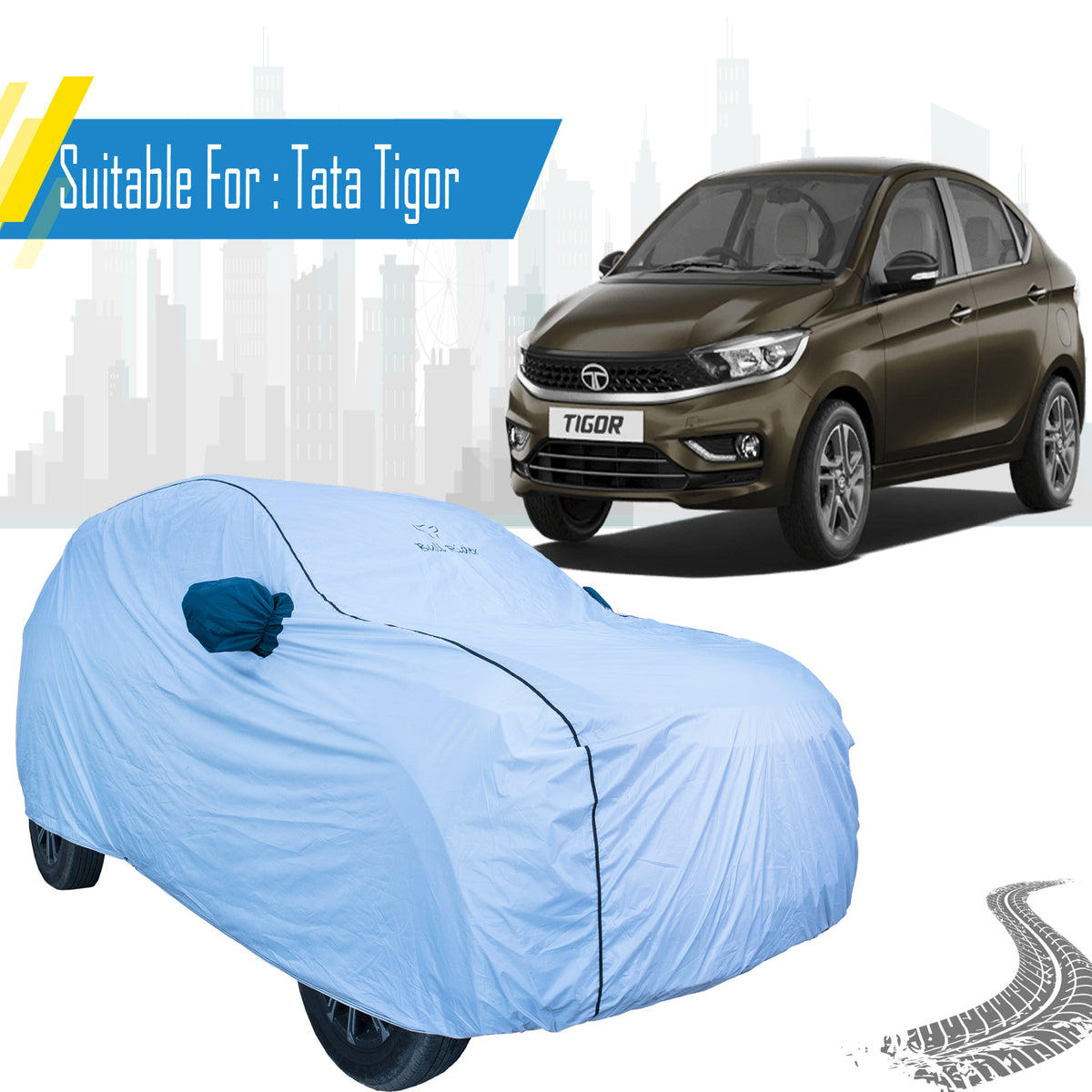 Tata Tigor Car Cover – All Weather Waterproof Body Cover with Mirror Pockets | Bull Rider