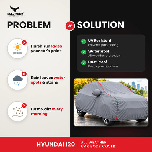 Hyundai i20 car cover problem vs solution – protects from sun fading, rain water spots and dust | Bull Rider