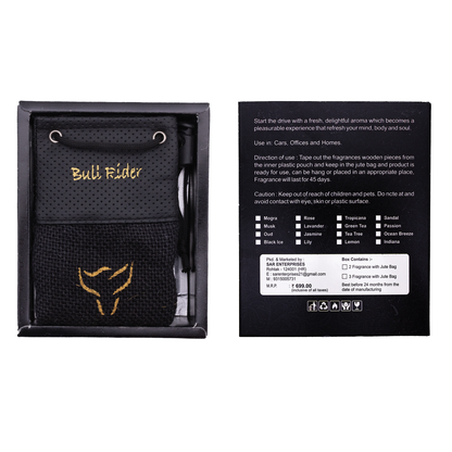 Bull Rider car air freshener scented cake inside a leatherette jute bag holder