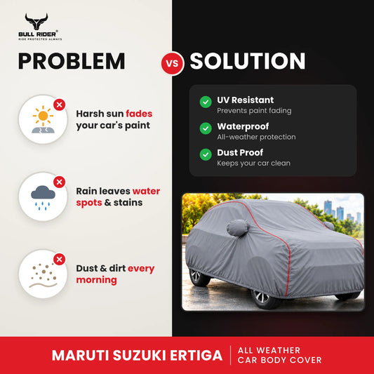Maruti Suzuki Ertiga car cover problem vs solution – protects from sun fading, rain water spots and dust | Bull Rider