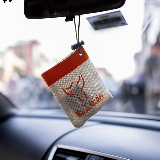 Bull Rider alcohol-free car air freshener scented cakes in a jute bag
