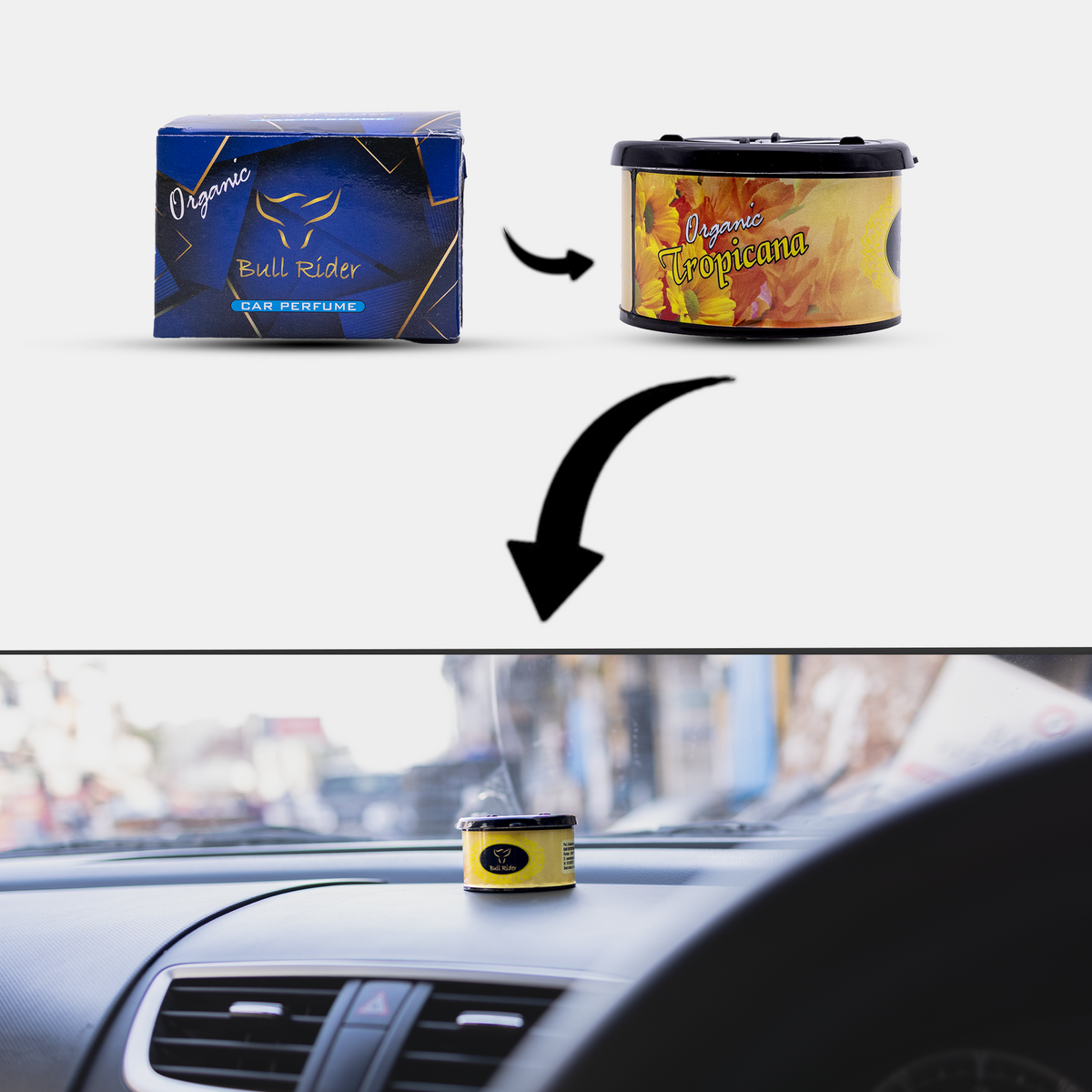 Bull Rider Tropicana alcohol-free dashboard car perfume with scented cake